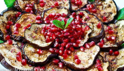 Eggplant With Pomegranate & Mint Dressing